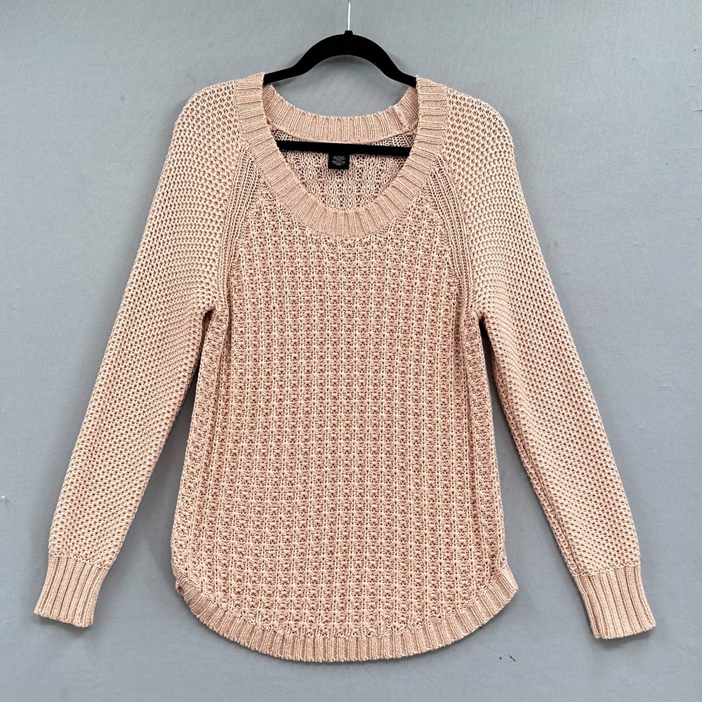 Calvin Klein Knit Sweater Women XL Blush Pink Cable Knit Chunky Raglan Preppy